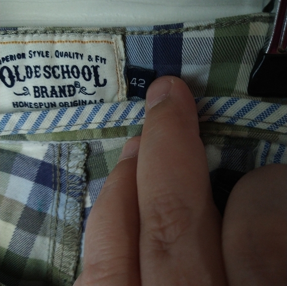 $ Olde school men blue green white stripe shorts.Zip flat front. Size 42 - Picture 11 of 14